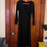 Reformation Jeans Black CELINE Ribbed Stretch Knit Wrap Dress XL Photo 4