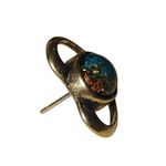 Vintage Lapel Pin Tie Tack Gold Flake Teal Tone Heart Pin Blue Goldstone Center Photo 9