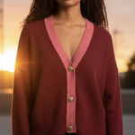 Ramy Brook Nina Cardigan Sweater Size Medium Red Cashmere Blend Photo 0