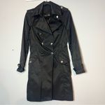 White House | Black Market Black Double Breasted Trench Coat Cotton Nylon Size S Photo 3