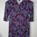 Talbots  Nylon Spandex Popover Dress Womens Large Maroon Blue Floral Paisley Photo 0