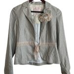 Rebecca Taylor Women Jacket 2 Blue Striped Ribbon Tie Romantic Boho Y2K Fairy Photo 0