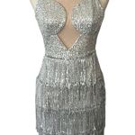 SheIn Sleeveless Bodycon Dress Sheer Mesh Shiny Sequins Party Dress with Fringe Photo 12