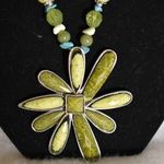 Ui Stamped Maui Green/Teal/ White Ocean Stone Silver Tone16" Chain Necklace Photo 1