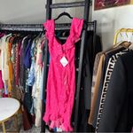 Angel Biba Rossi Hot Pink Off-Shoulder Ruffle Lace Midi Dress Photo 3