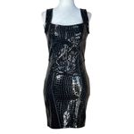 PRISCAVera Leather Corset Dress in Midnight Croc Small New Womens Mini Black Photo 5