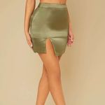 SheIn XS Olive Green Satin Split-Hem Bodycon Mini Skirt – New Without Tags Photo 2