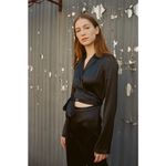 AREA NYC NWT Cassidy Black Silk Satin Crossover Front Jumpsuit Size 4 Photo 4