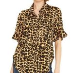 MISA Los Angeles Louise Leopard Blouse Women’s Size Small Ruffle Satin Top Photo 0