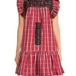 J. Marie Ruffle Neck Plaid Embroidered Tiered Mini Dress Red & Black NWT XS Photo 1