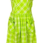 Vintage 60’s Handmade Lime Green Plaid Apron Style Fit and Flare Dress S Photo 0