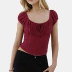 Boho Peasant Off Shoulder Cap Sleeve Stretchy Wine Magenta Ruched Cropped Top M Red Size M Photo 0