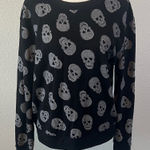 No Boundaries  Skull Print Crewneck Sweatshirt Black Juniors Medium Photo 0
