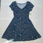 Decree  Blue V-Neck Fit and Flare Skater Y2K Dress Medium Photo 0