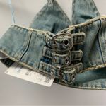 ZARA  BARBIE™ THE MOVIE @WARNER BROS. DENIM CROP TOP Size S rhinestone flower Photo 10