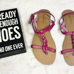 Mossimo Pink Braided Faux Leather Flat Sandals with Teal Blue Sole Size 6 Photo 0