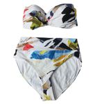 CALIA Women's Twisted Bandeau Bikini Top & Wide Banded HR Bottoms Set Size M NWT Blue Size M Photo 3