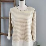 ZARA Basic Cream Striped Rhinestone Accent Sweater Top XL Photo 0
