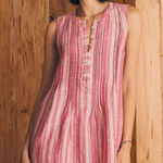 Faherty  Isha Linen Dress Pink Cinque Terre Stripe Sleeveless Dress Size XS Photo 0