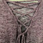 Cute bell sleeves lace up front top burgundy and cream Purple Photo 1