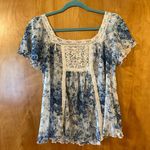 Ralph Lauren Denim & Supply Top Blouse Shirt Blue Floral Embroidered Trim Medium Photo 0