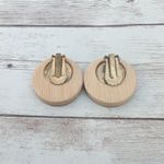 Vintage Clip On Earrings Wooden Tan Circle 1 & 1/8" Photo 5