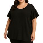 EVRI Black Relaxed Ruffled Short Sleeve T Photo 0