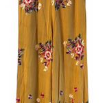 Forgotten Grace  Womens Mustard Yellow Embroidered Floral Wide Leg Pants Size M Photo 0