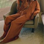 Savannah Morrow Copper Brown Wide Leg Pants SMALL Slouchy Crinkle Designer $420 Photo 4