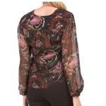 A.L.C. Silk Mac Tunic Top Brown Sheer Floral Print Balloon Sleeve Size 8 Black Photo 5