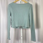 SO  Women's Large Ribbed Crop Top Cutout Tie Sage Mint Green Boho Fairy Feminine Photo 1