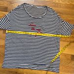 Gerard Darel Womens 2 Black White Striped Red Print Linen Short Sleeve T Photo 3