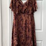 Sundance Silk Elysian Garden Orange Tan Wildflower Floral Print Ruffle Dress 10 Photo 1