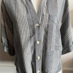 Adyson Parker  • Greyish Blue Striped Tie Front Blouse Photo 0