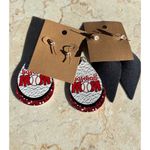 Baseball Mom & Black Teardrop Faux Leather Earrings Set Red Photo 5