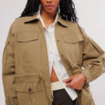 Free People  OOFWEAR Oversized Khaki Cotton Rain Duster Jacket Size 12 NWT Photo 0