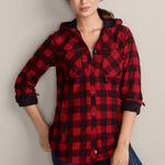 Eddie Bauer  Black and Red Check Hooded Shirt Jacket Photo 0