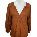 The Great Derby Embroidered Blouse Floral Brown Women’s Size 0 Boho Puff Sleeve Photo 0