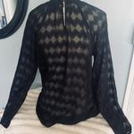 Black Sheer Long Sleeve Blouse with High Neck Size M Photo 5