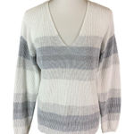 Gentle Fawn  Gray Ombre Stripe V Neck Sweater Soft Knit Pullover Small Classic Photo 0