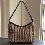 Brighton Edna Black Leather and Woven Raffia Straw Shoulder Bag Photo 1