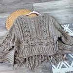 ZARA  crochet knit fringe sweater‎ tan women’s size M Photo 6