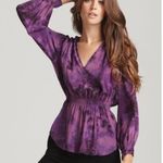 Rebecca Taylor  100% Silk Blouse V Neck Waist Stretch Tie Dye Purple Size 2 Photo 0