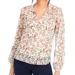 INC New  Floral Mesh Ruffle Tie Neck Peasant Top Camisole Lining White Pink Photo 0