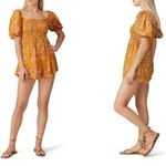 Flynn Skye RTR Flynn Skye Justine Mustard Yellow Floral Puff Sleeve Romper Sz M NEW Photo 1