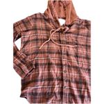 American Eagle  Hooded Plaid Flannel Shirt Size X-Small Earth Tones Photo 4
