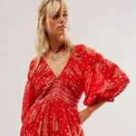 Free People  Golden Hour Maxi Dress Cherry Red XS Bohemian Spring Floral 70s Photo 8
