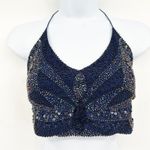 Forever 21  Womens Y2K Vintage Sequin Beaded Butterfly Going Out Top Size M Navy Photo 2