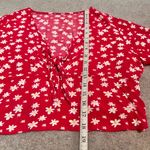 belle du jour Red Floral Tie-Front Cropped Short Sleeve Blouse Photo 7