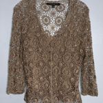Carmen Marc Valvo Carmen Marc Vavlvo Tan 2Pc Crochet With Sparkly Beads Tank Top & Cardigan XL Photo 0
